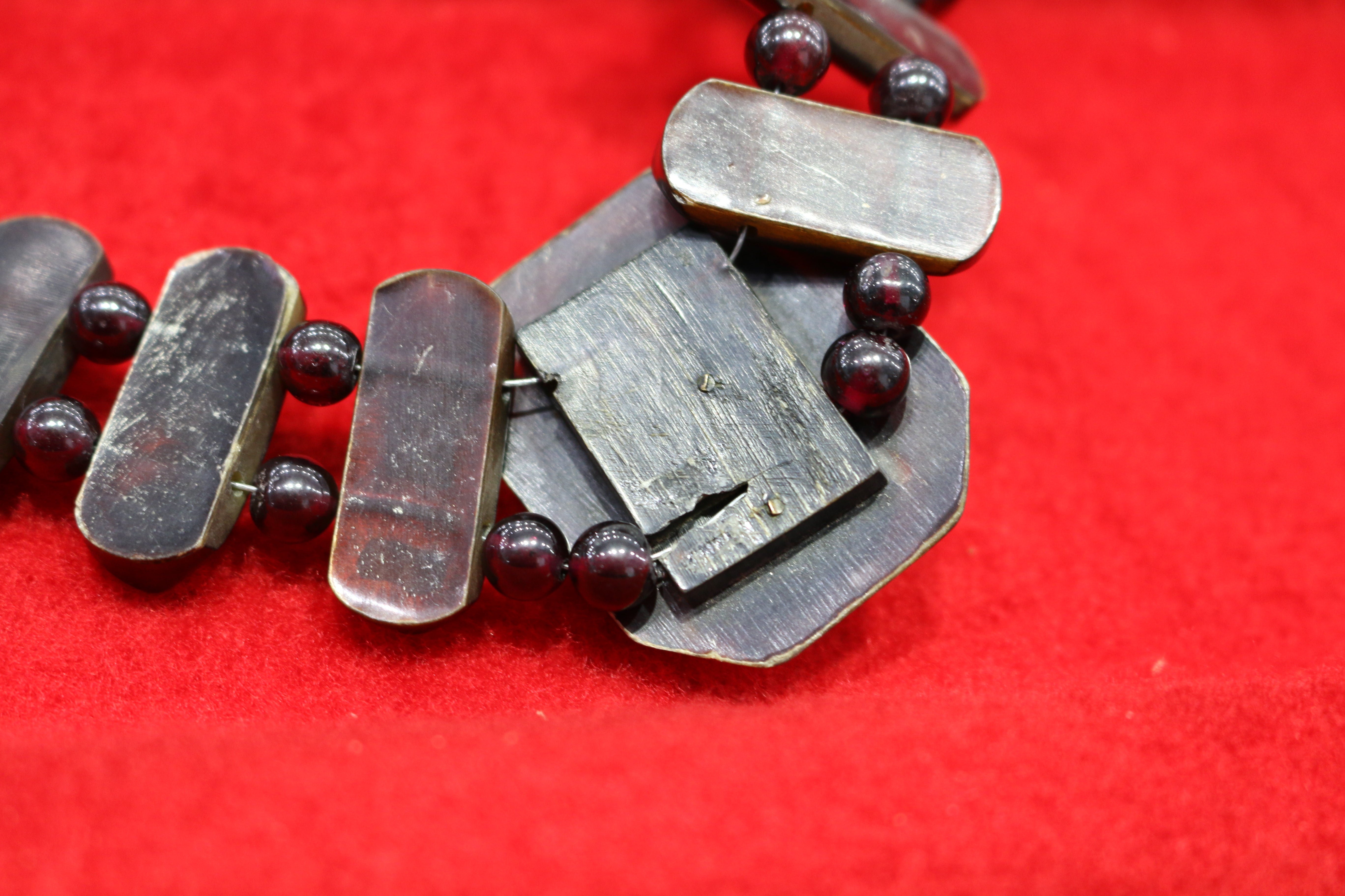 Antique Gutta Percha & Whitby Jet Cameo, French Jet Beads Necklace - David's Antiques & Jewelry