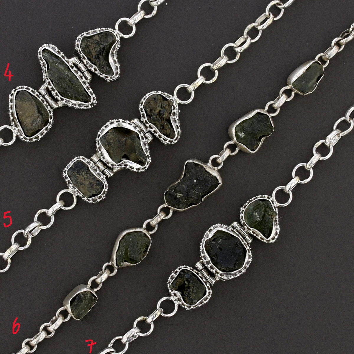 Moldavite Bracelets in 925 Sterling Silver