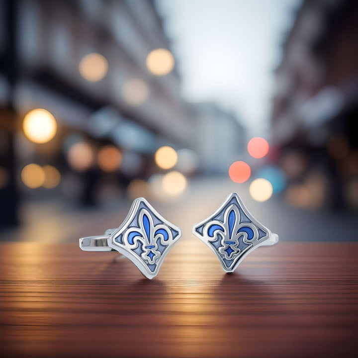 Small Fleur-de-Lis Cufflinks – Blue Enamel Elegance