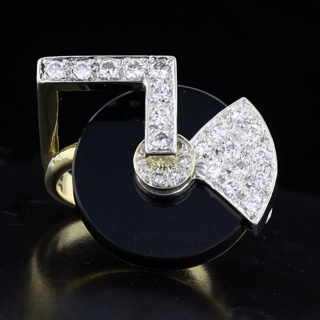 Record Player Ring with Spinning Black Onyx & Diamonds