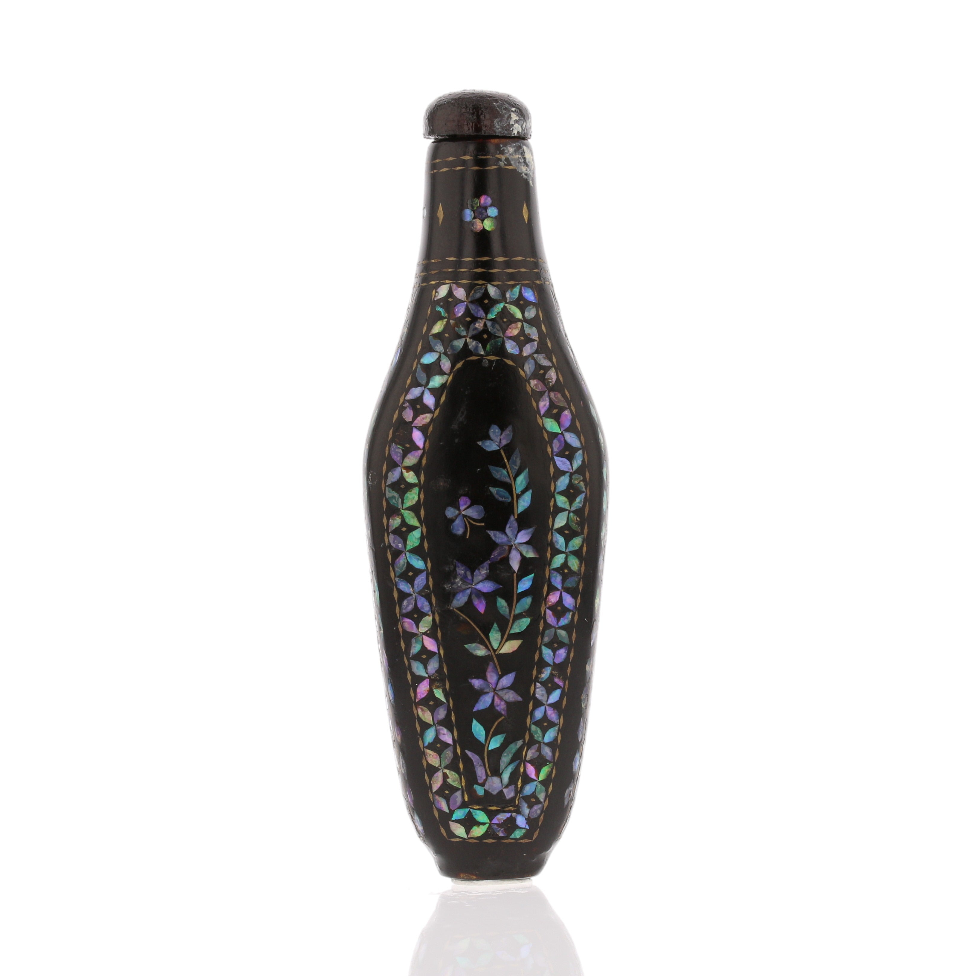 LACQUER MOTHER OF PEARL INLAID SNUFF BOTTLE 1 - David's Antiques & Jewelry