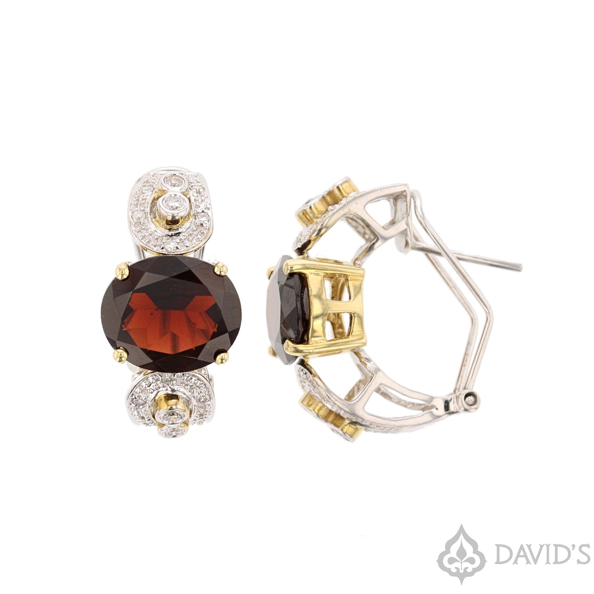 14K Yellow Gold Garnet and Diamond Earrings
