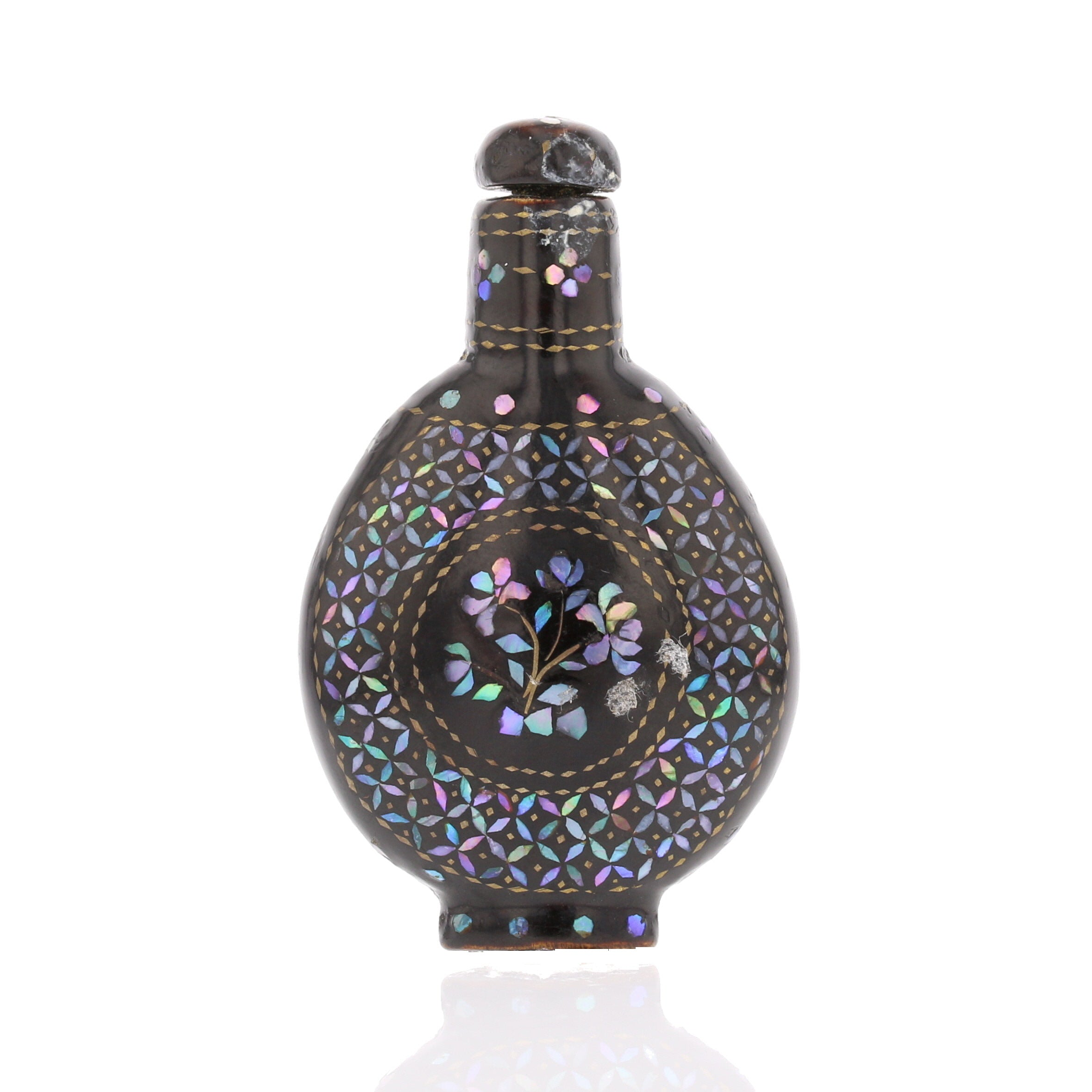 Chinese Lac Burgaute Snuff Bottle – Mother of Pearl Floral Designs - David's Antiques & Jewelry