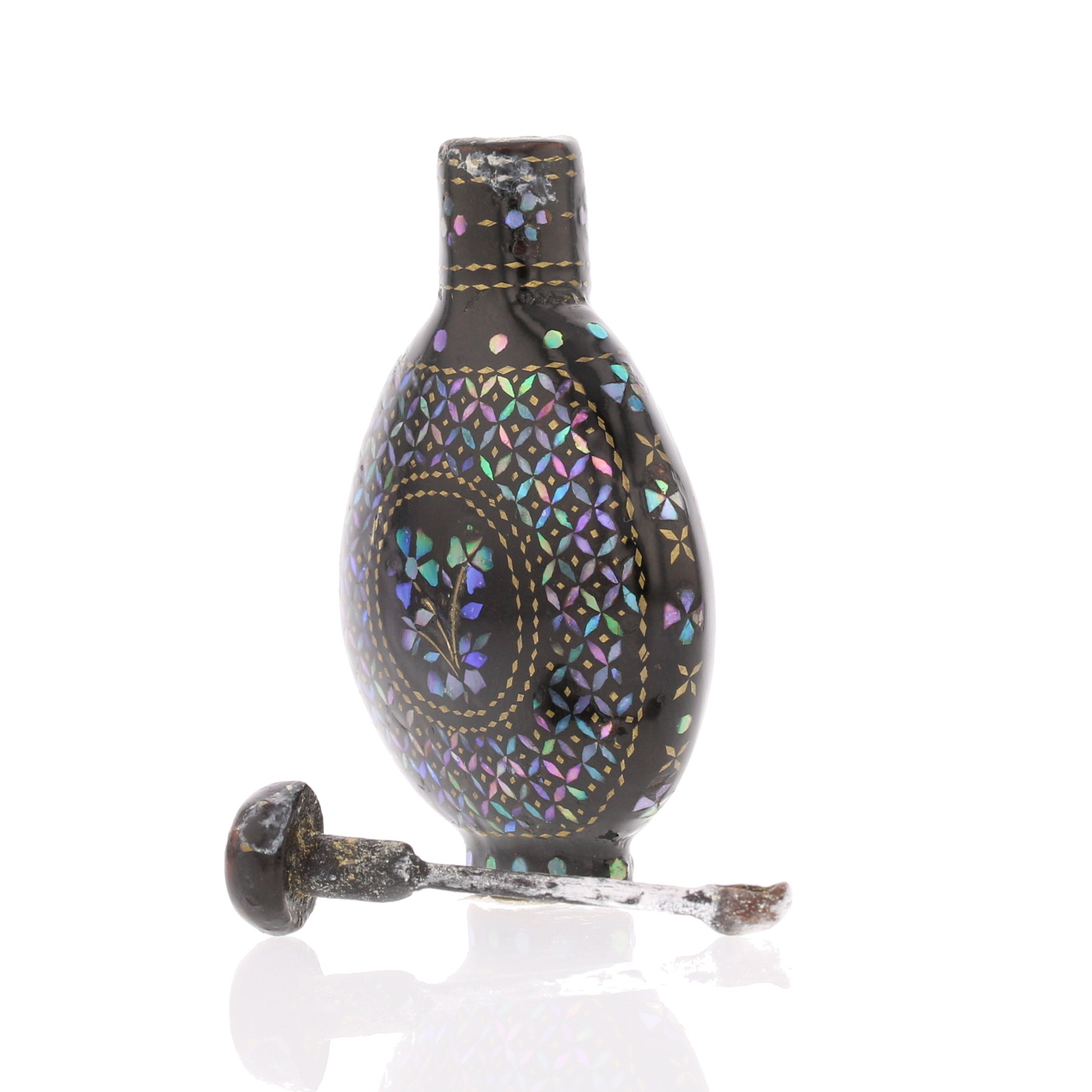 Chinese Lac Burgaute Snuff Bottle – Mother of Pearl Floral Designs - David's Antiques & Jewelry