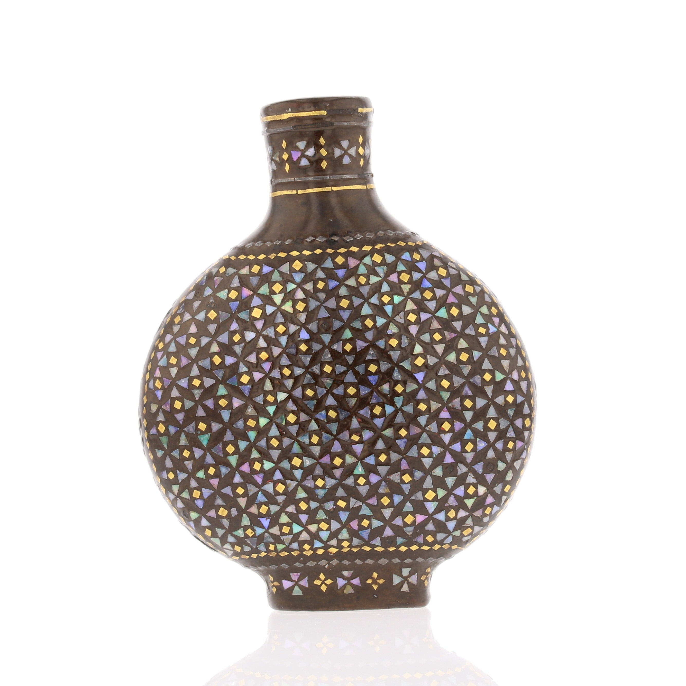 Chinese Lac Burgaute Snuff Bottle – Mother of Pearl Mosaic - David's Antiques & Jewelry