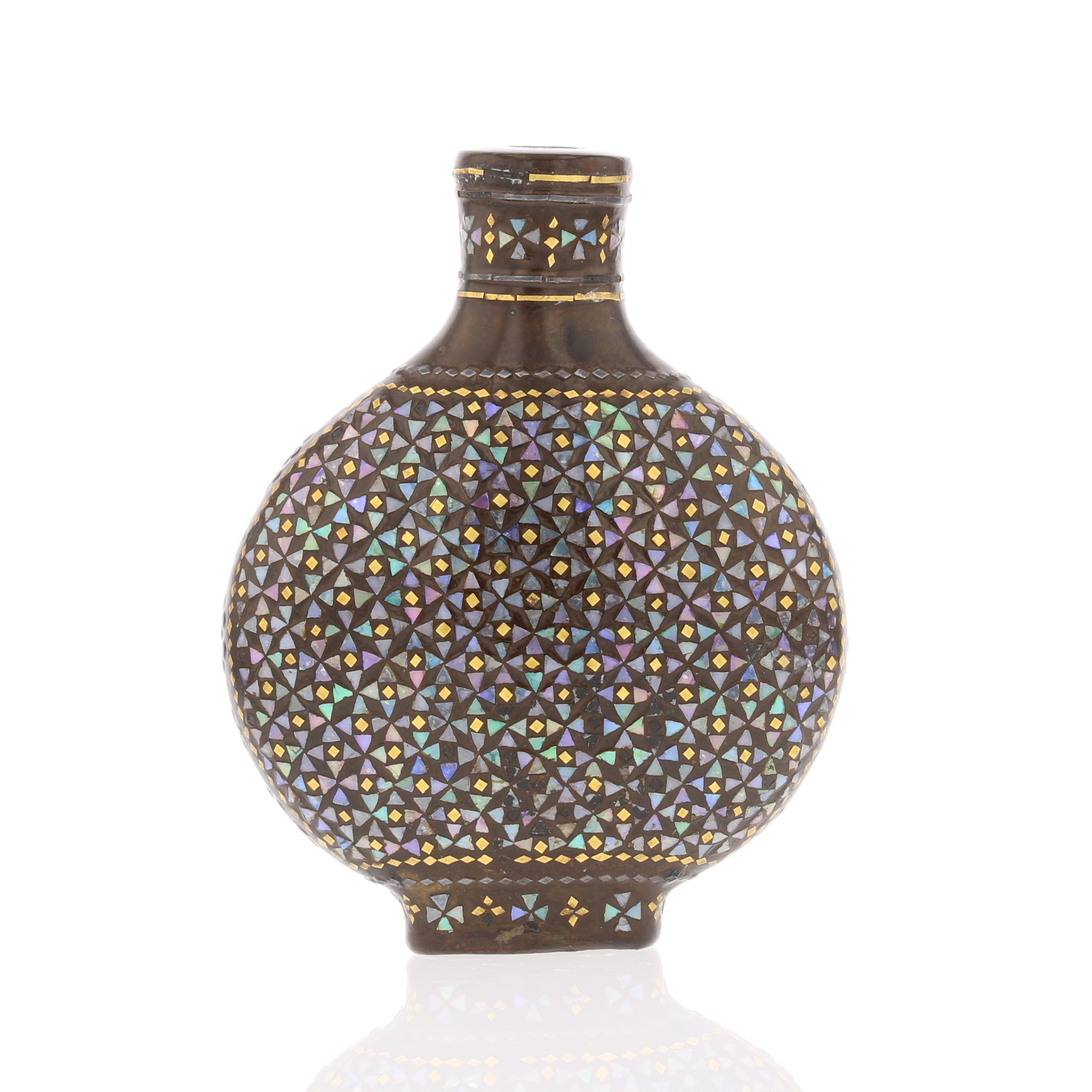 Chinese Lac Burgaute Snuff Bottle – Mother of Pearl Mosaic - David's Antiques & Jewelry