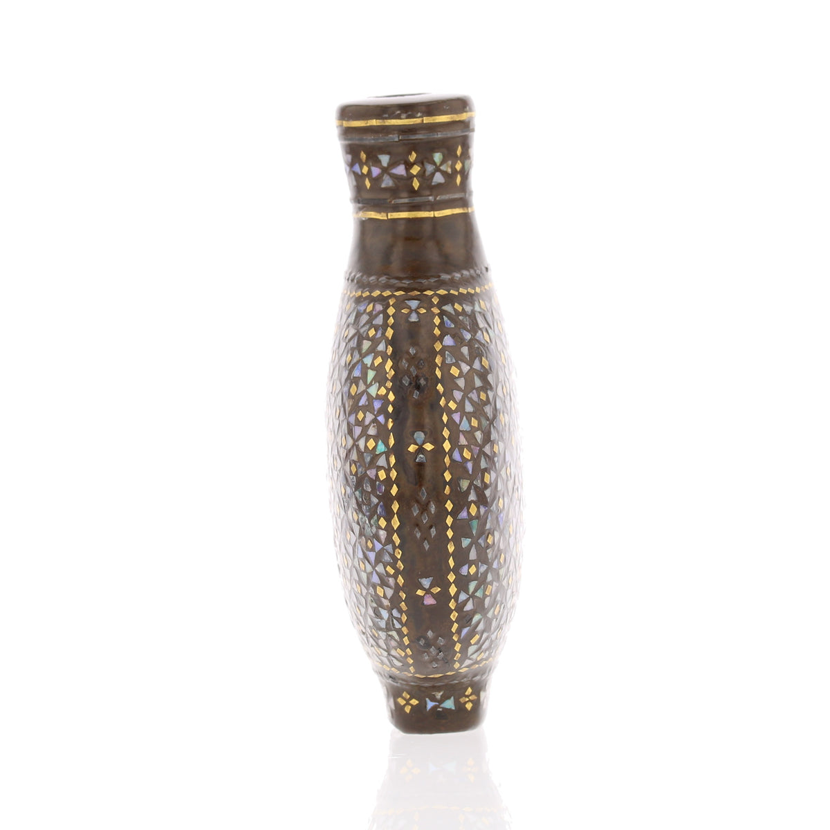 Chinese Lac Burgaute Snuff Bottle – Mother of Pearl Mosaic
