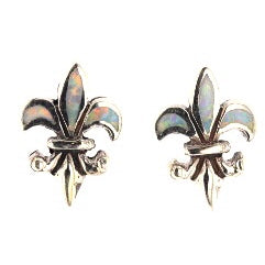 Opal Inlaid Fleur De Lis Studs - David's Antiques & Jewelry