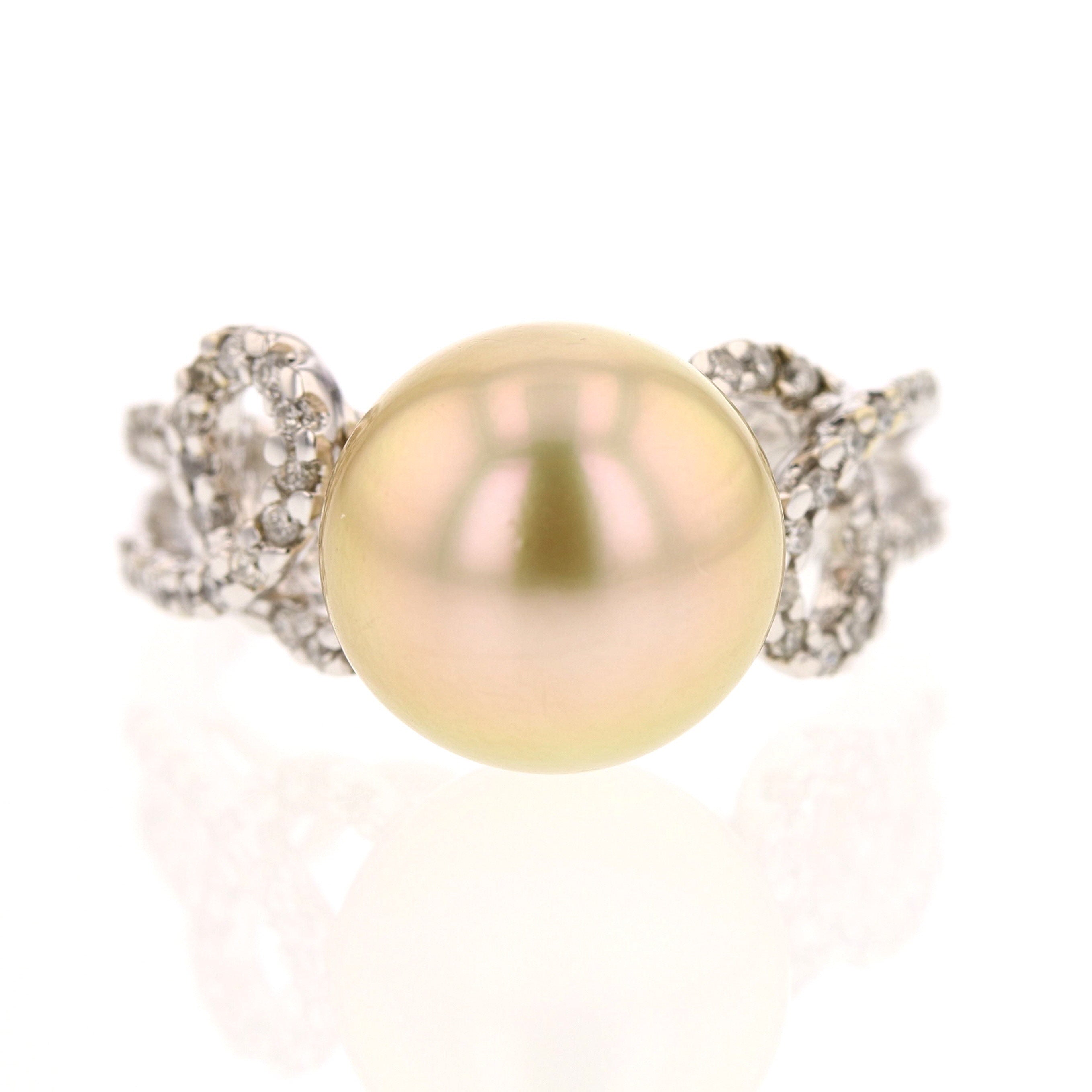 18K White Gold Diamond and South Sea Pearl Ring - David's Antiques & Jewelry