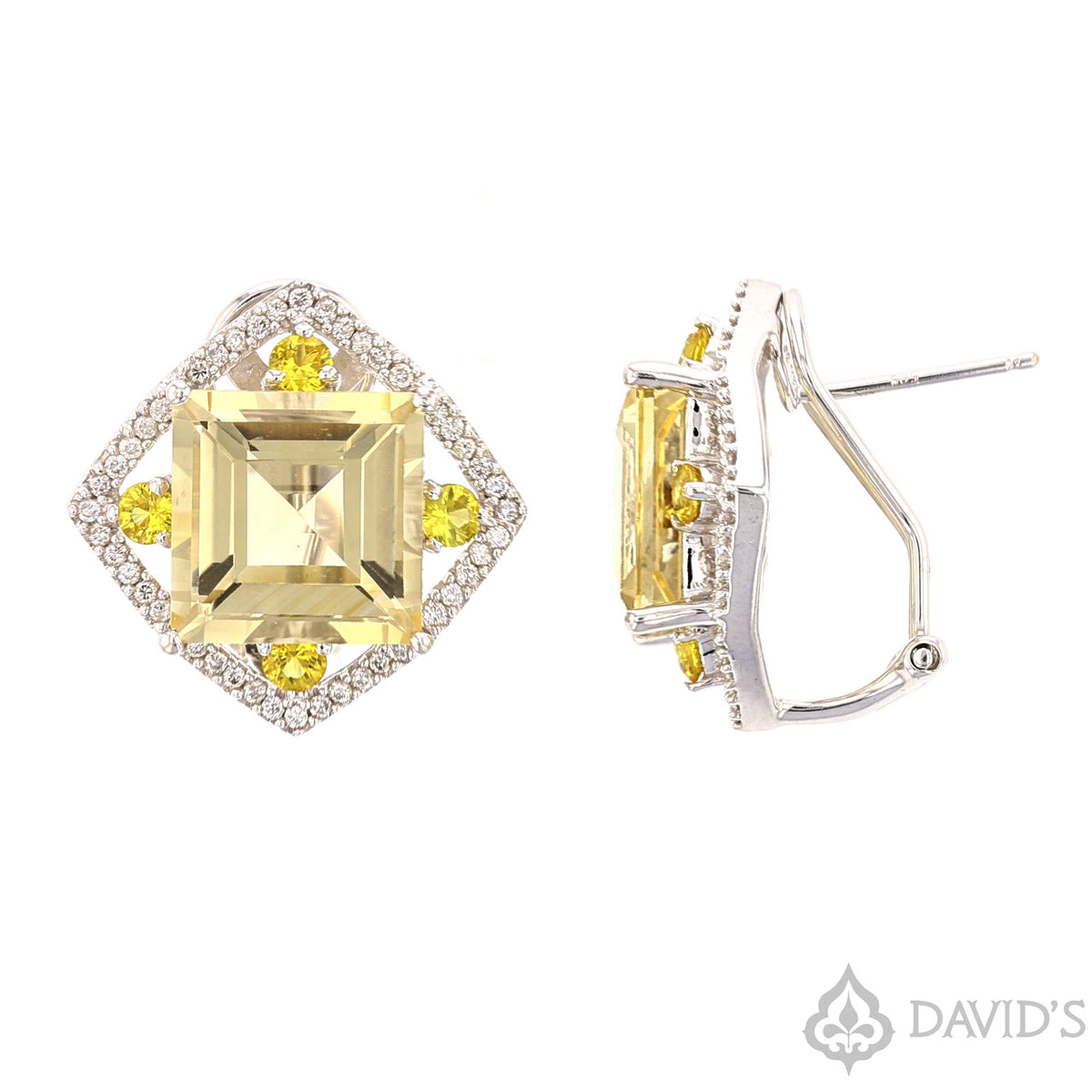 Lemon Quartz, Yellow Sapphire, and Diamond Earrings in