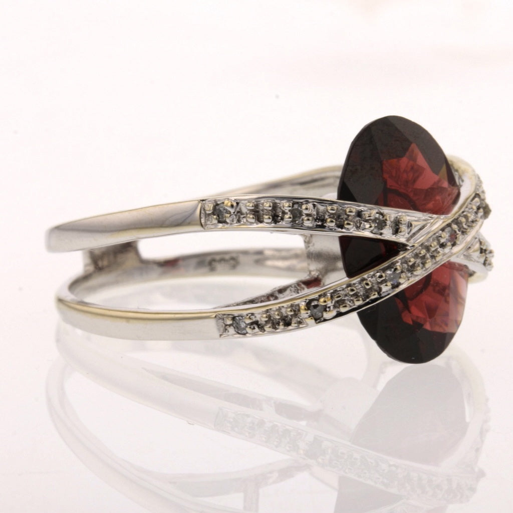 White Gold Mozambique Garnet and Diamond Ring