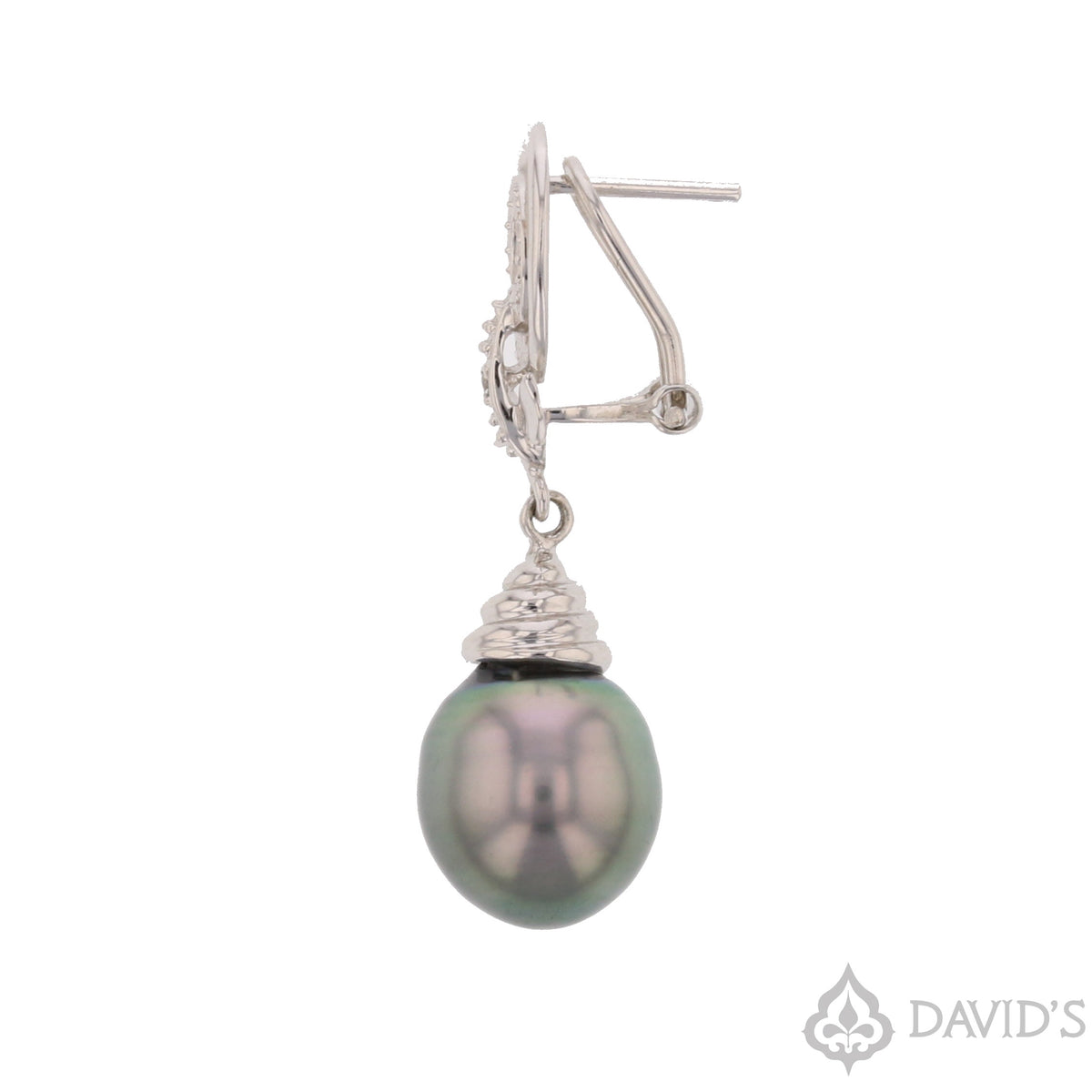 14K White Gold Tahitian Pearl & Diamond Earrings