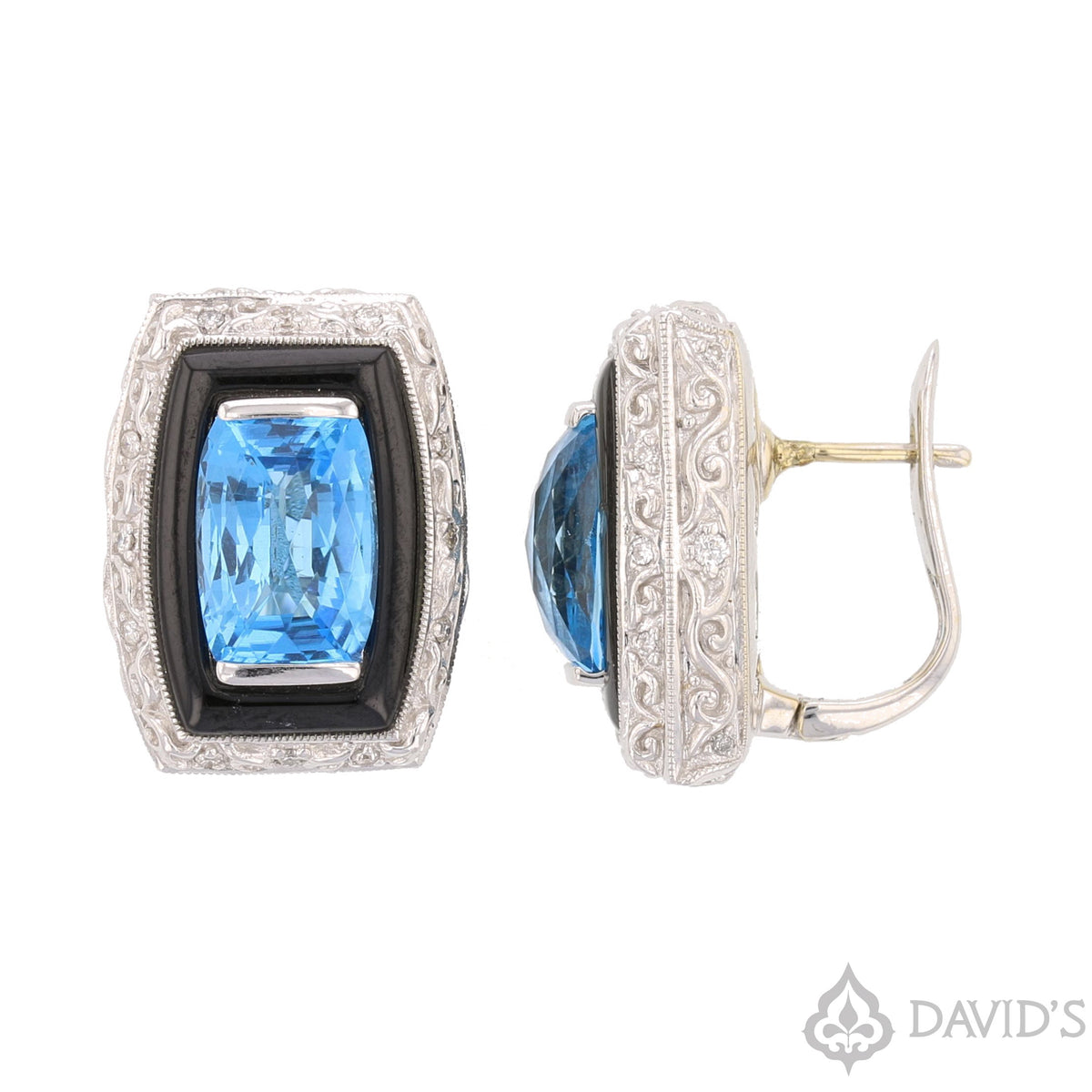 Topaz, Onyx & Diamond Earrings