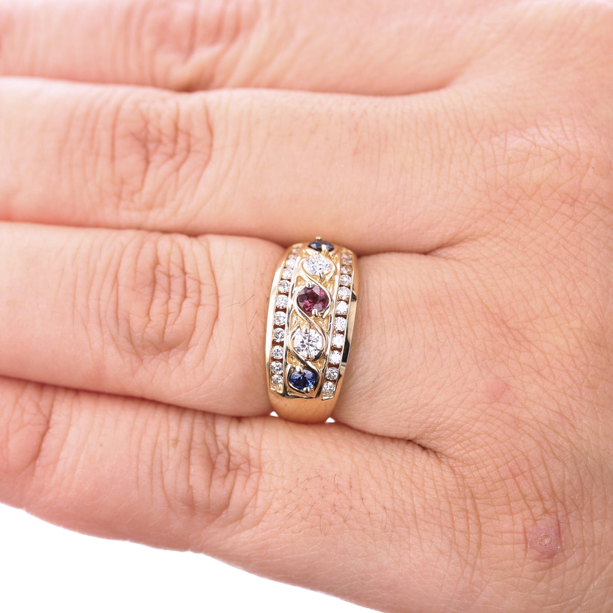 Yellow Gold Red Ruby and Sapphire Ring