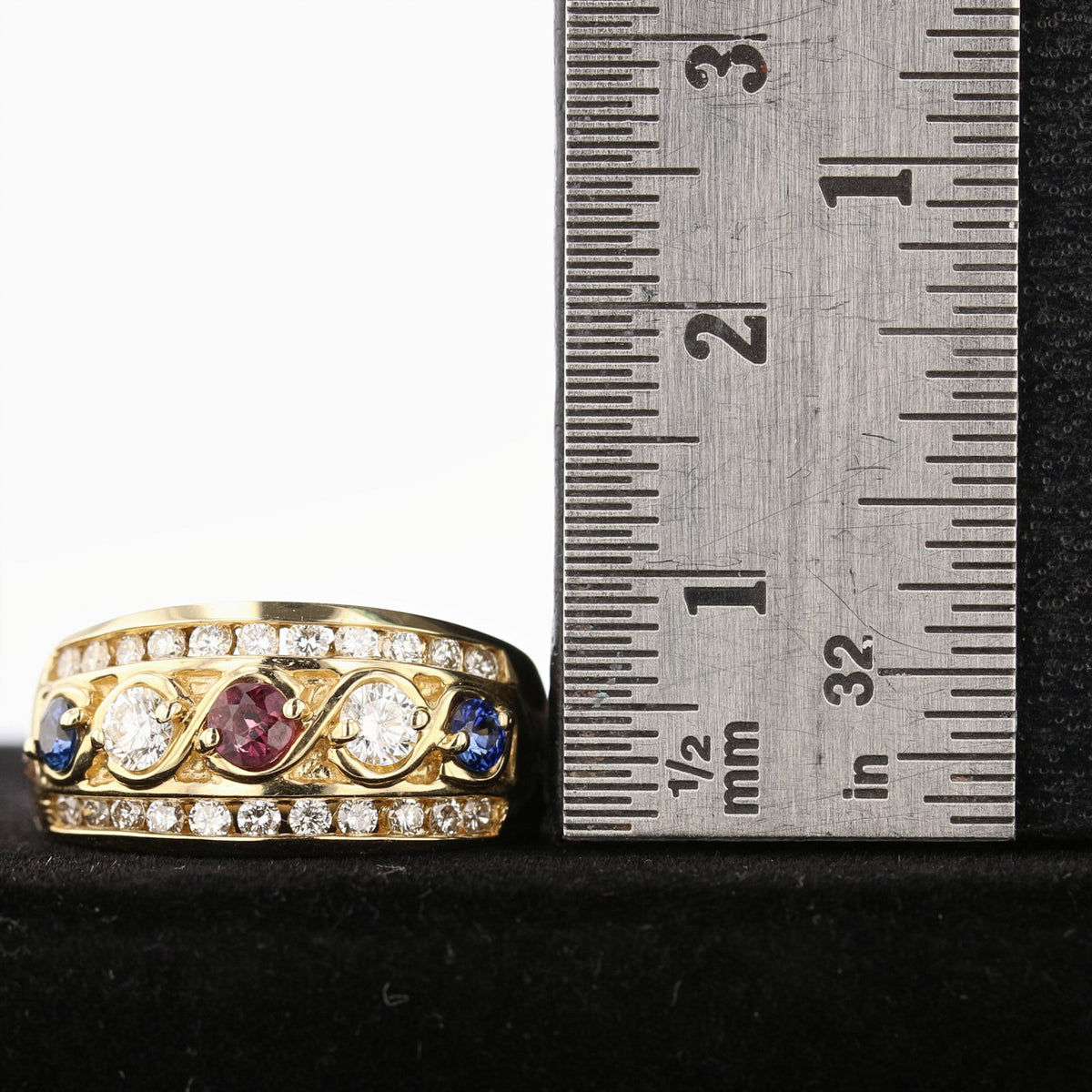 Yellow Gold Red Ruby and Sapphire Ring