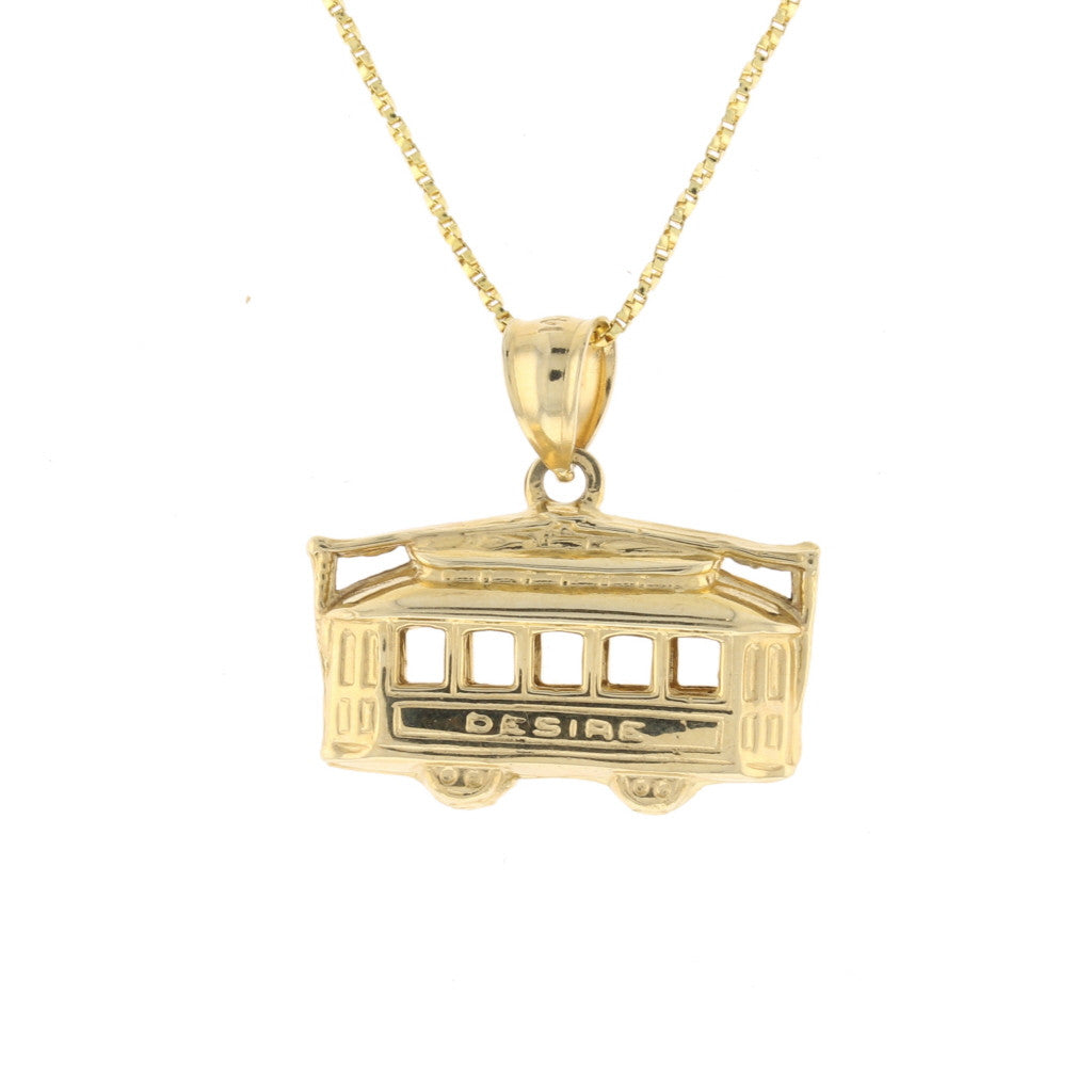 Big 3D 14K Gold Streetcar Pendant Double Sided - David's Antiques & Jewelry