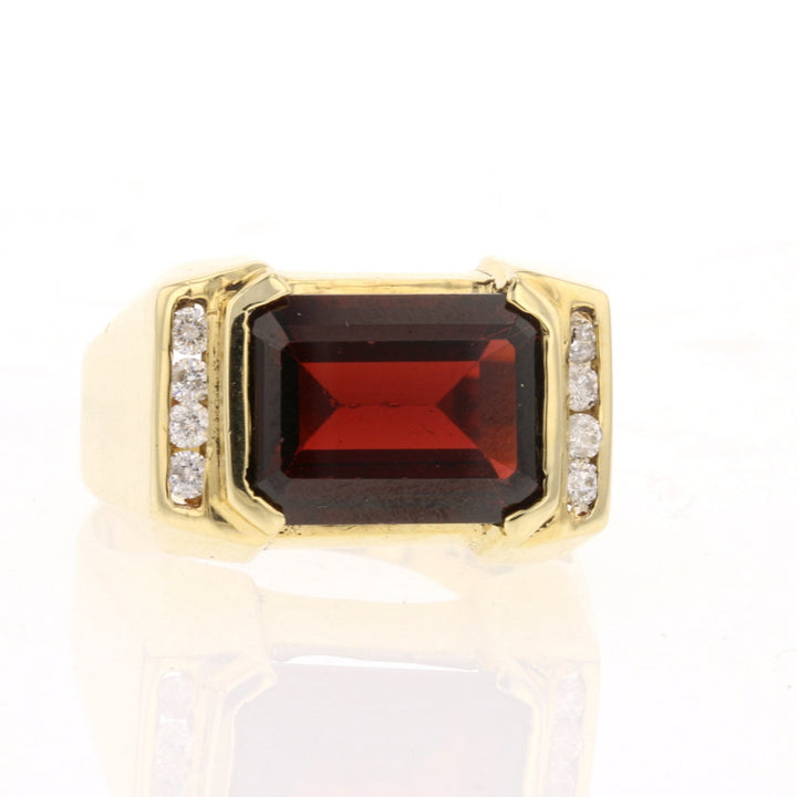 14K Yellow Gold Mozambique Garnet and Diamond Men's Ring