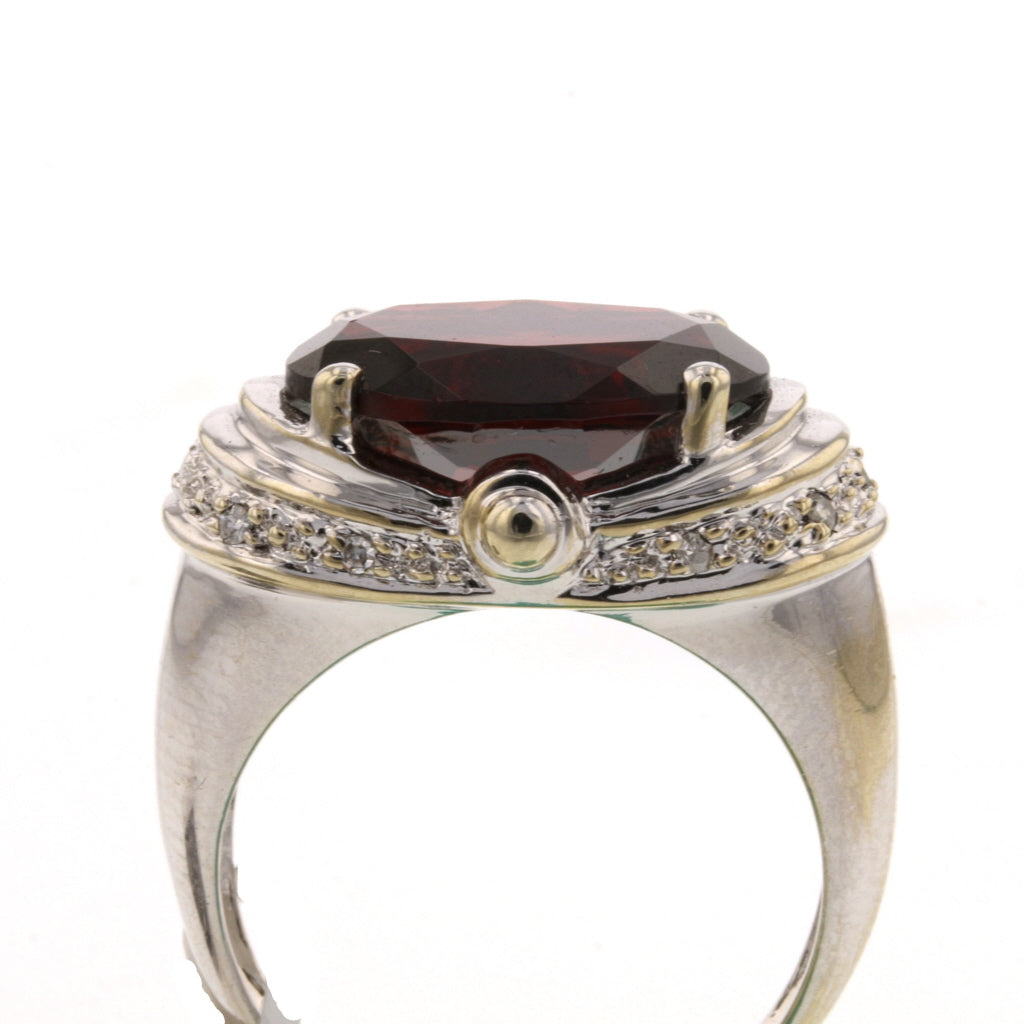 14K White Gold Rhodolite Garnet and Diamond East-West Ring - David's Antiques & Jewelry