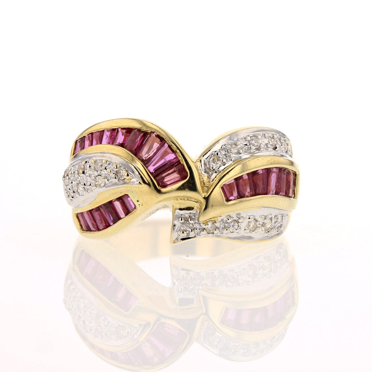 14K Yellow Gold Ruby and Diamond Swirl Ring