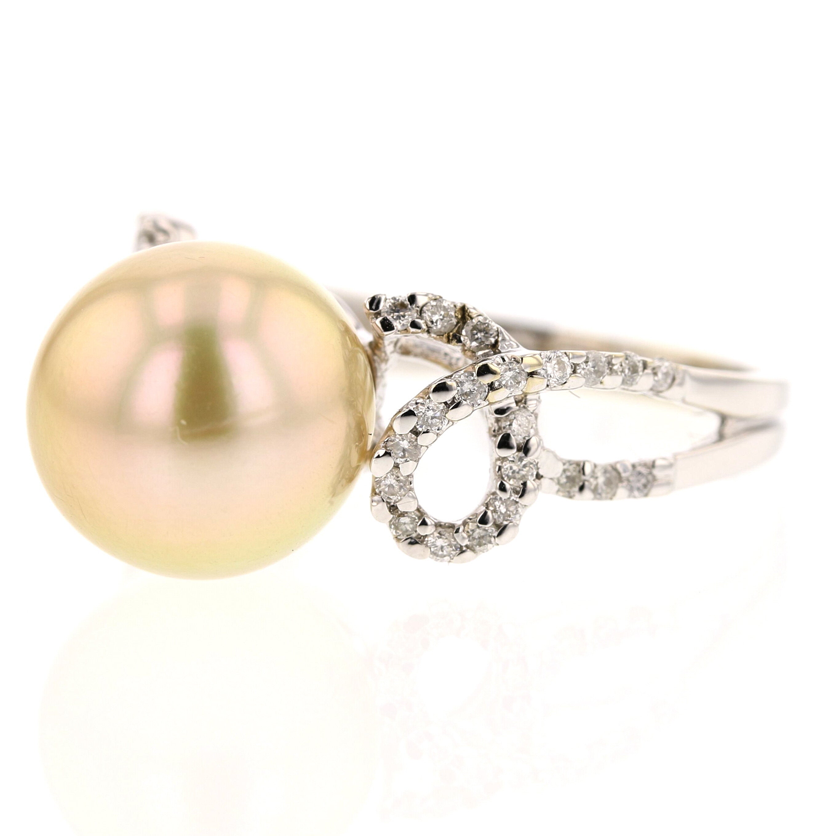 18K White Gold Diamond and South Sea Pearl Ring - David's Antiques & Jewelry