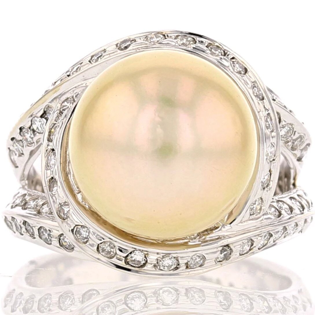 Gold Pearl Diamond Ring