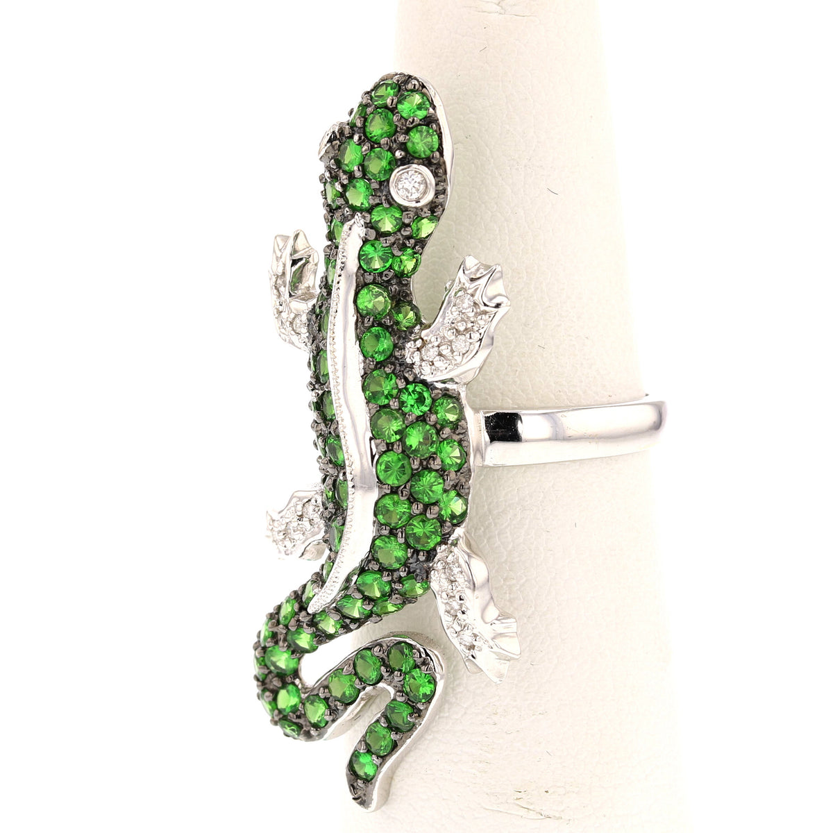 Handmade Lizard Tsavorite Diamonds Gold Ring
