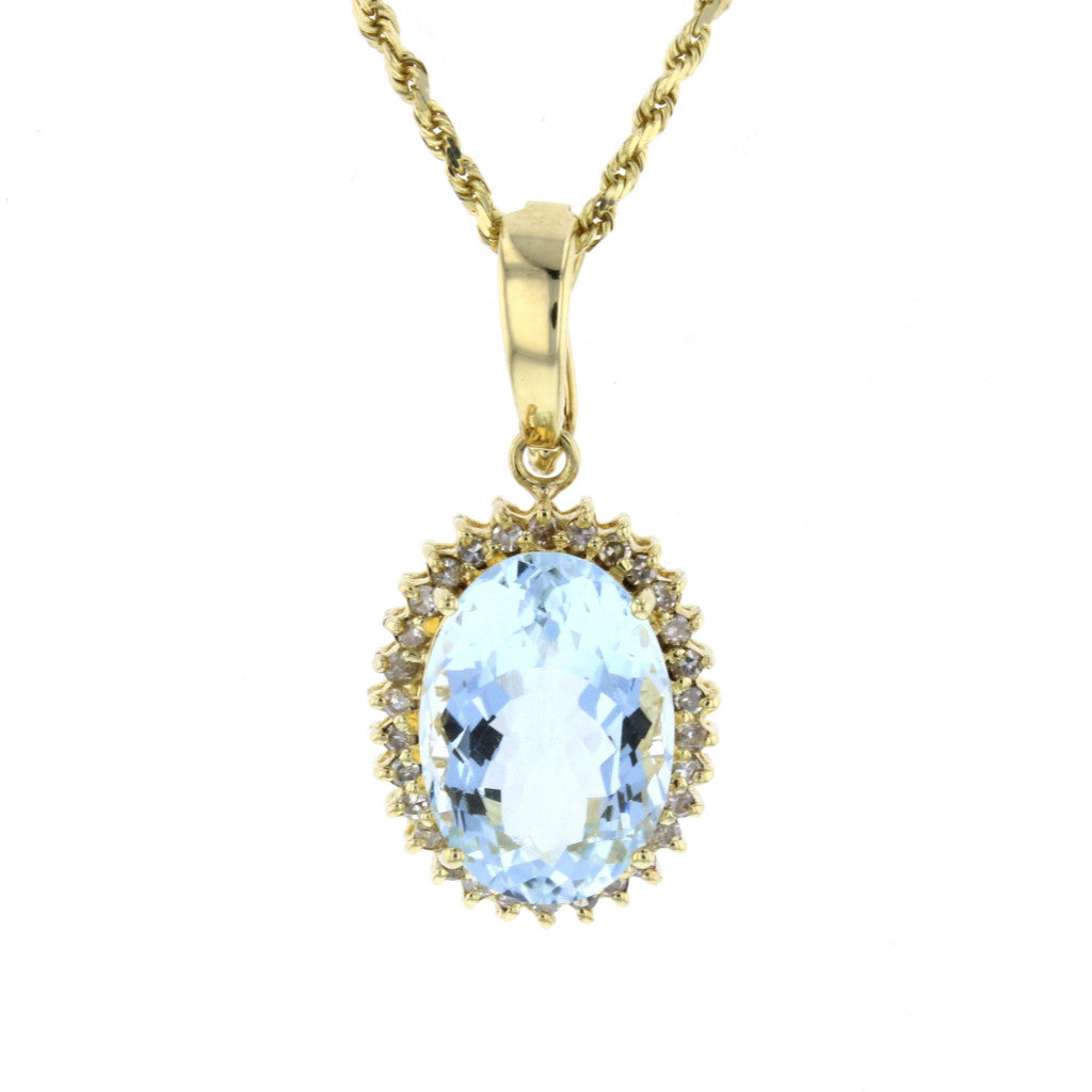 Large Oval Aquamarine Gold Pendant - David's Antiques & Jewelry