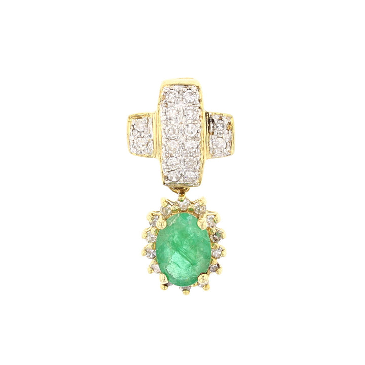 14K Yellow Gold Oval Emerald and Diamond Pendant