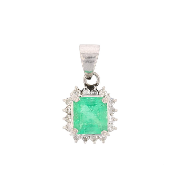 Platinum 900 Emerald and Diamond Cushion Pendant
