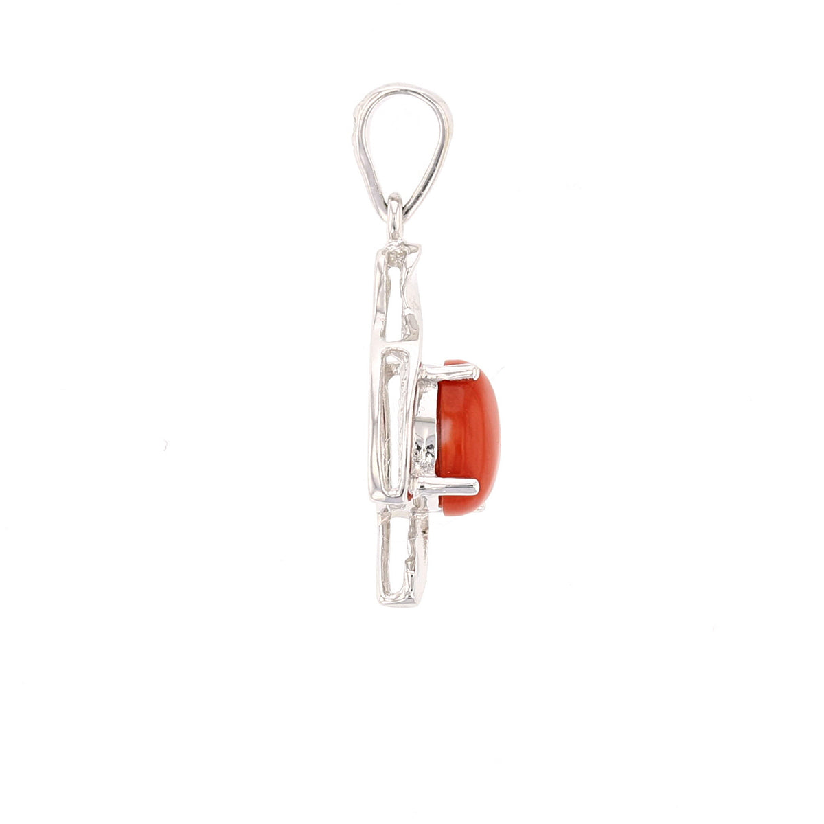 14K White Gold Red Coral Oval Pendant