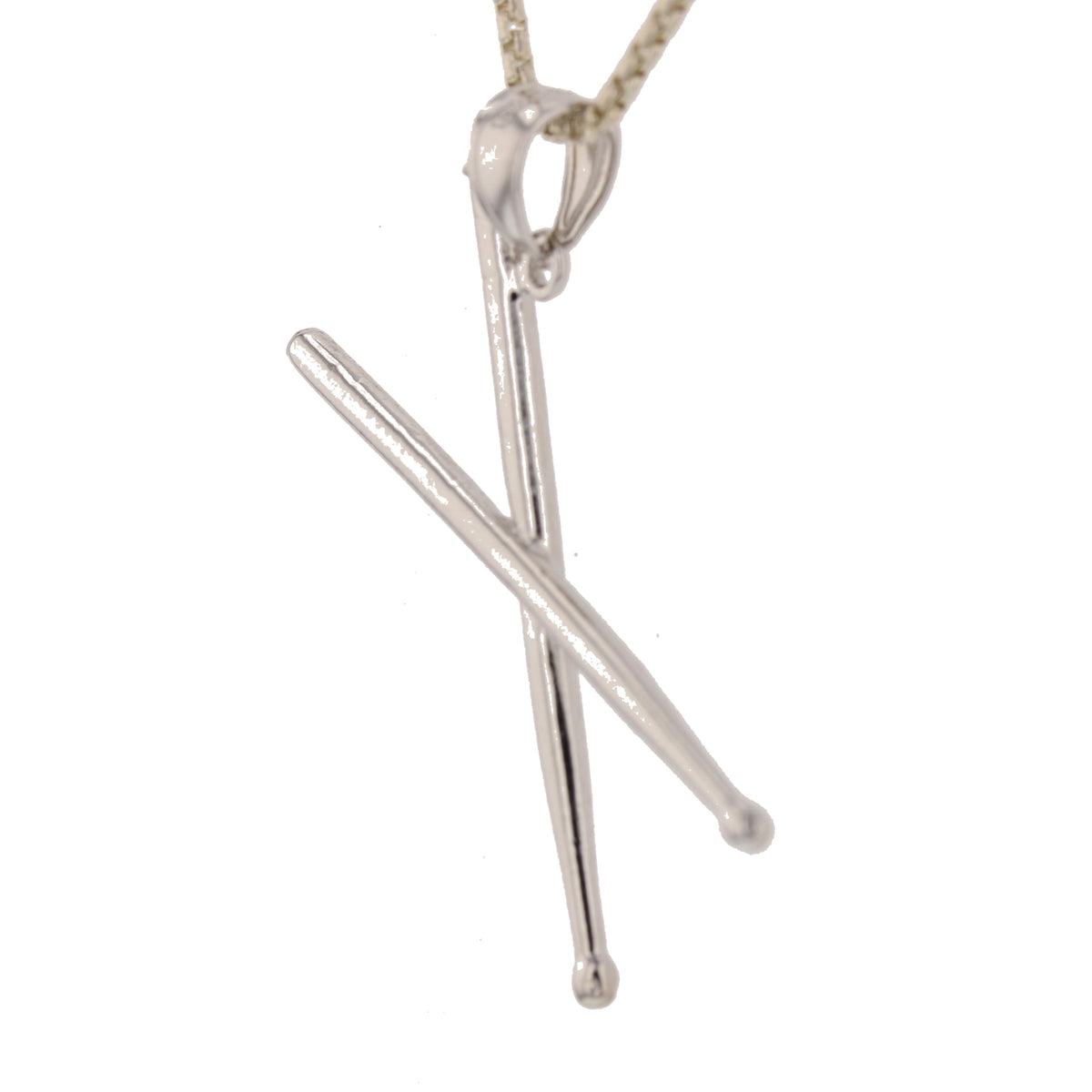 X Position Drum Stick 3D Sterling Silver Charm/Pendant