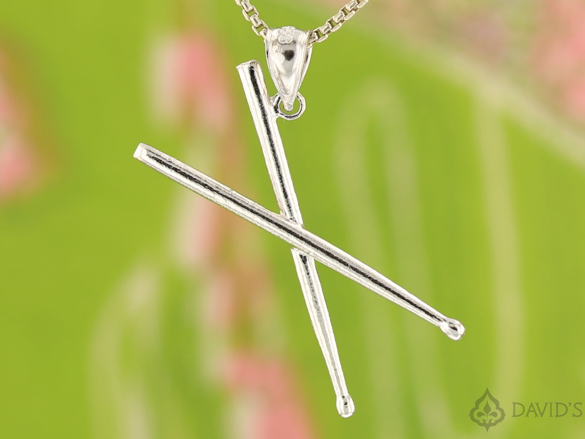 X Position Drum Stick 3D Sterling Silver Charm/Pendant