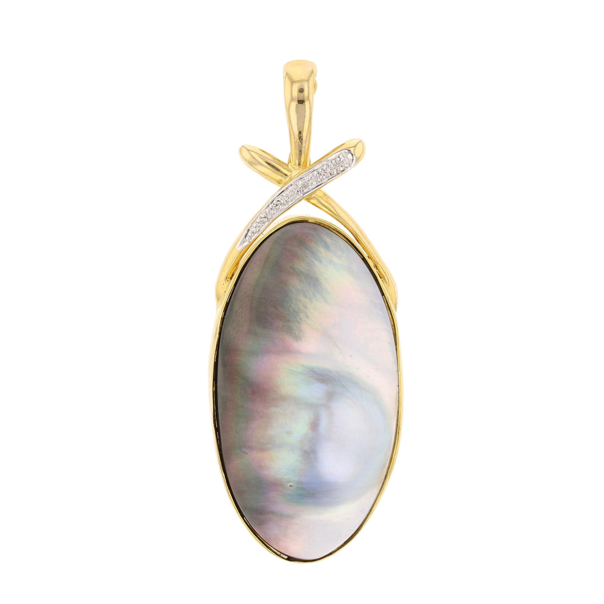 14Kt YG Tahitian Blister Pearl & Diamond Pendant