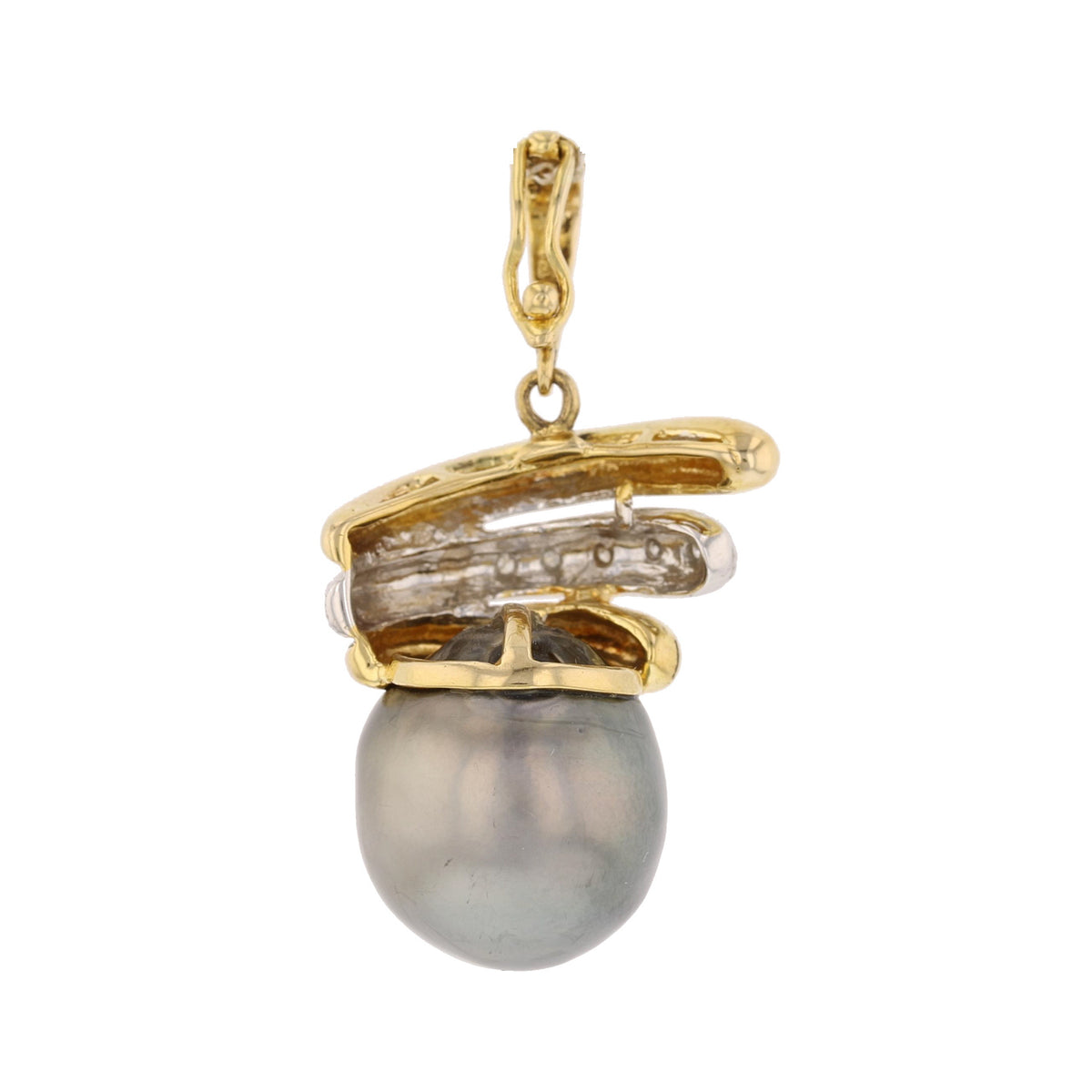 14K Yellow Gold Tahitian Pearl and Diamond Enhancer Pendant
