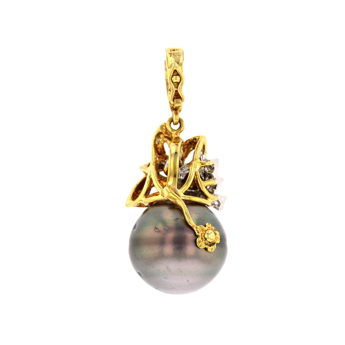 Tahitian Pearl & Diamond Pendant - 18K Yellow Gold