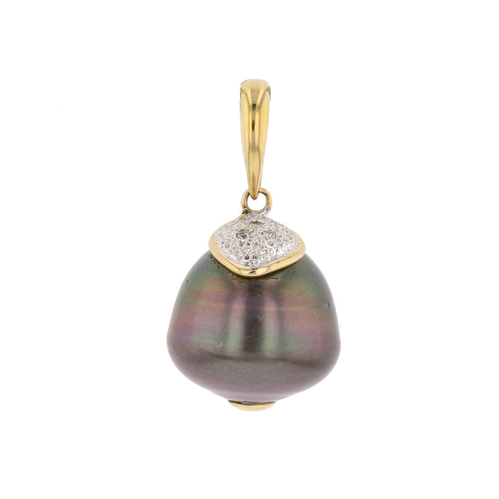 Tahitian Pearl & Diamond Pendant in 14K Yellow Gold