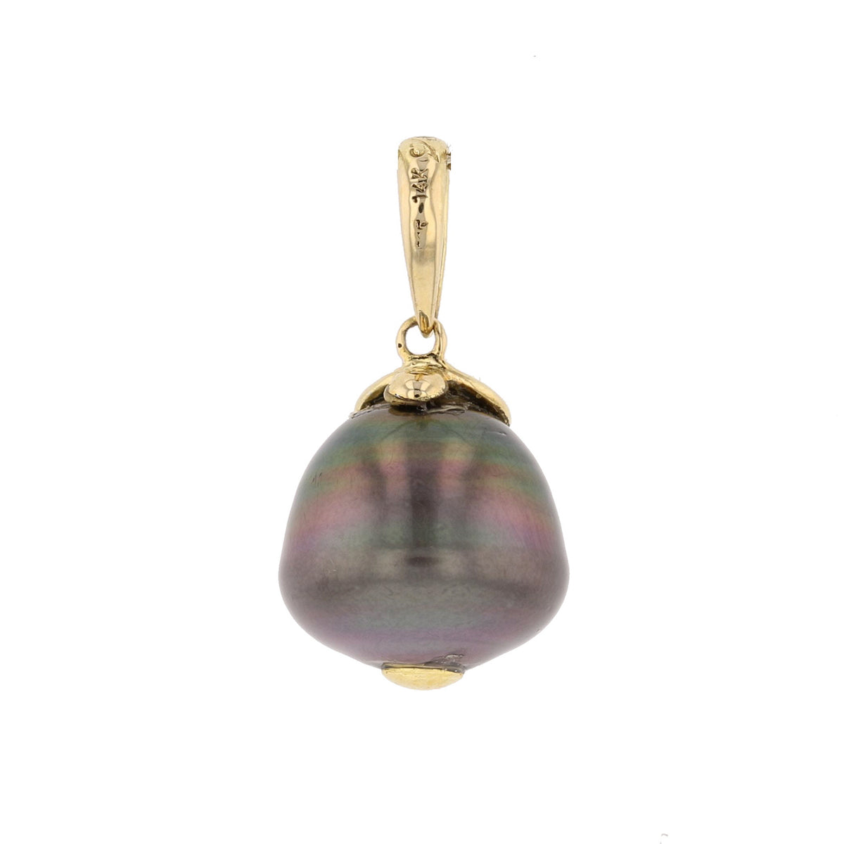 Tahitian Pearl & Diamond Pendant in 14K Yellow Gold