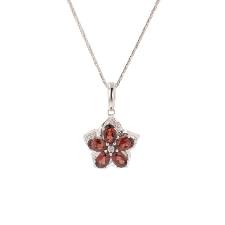 14K White Gold Magnolia Mozambique Garnet and Diamond Pendant