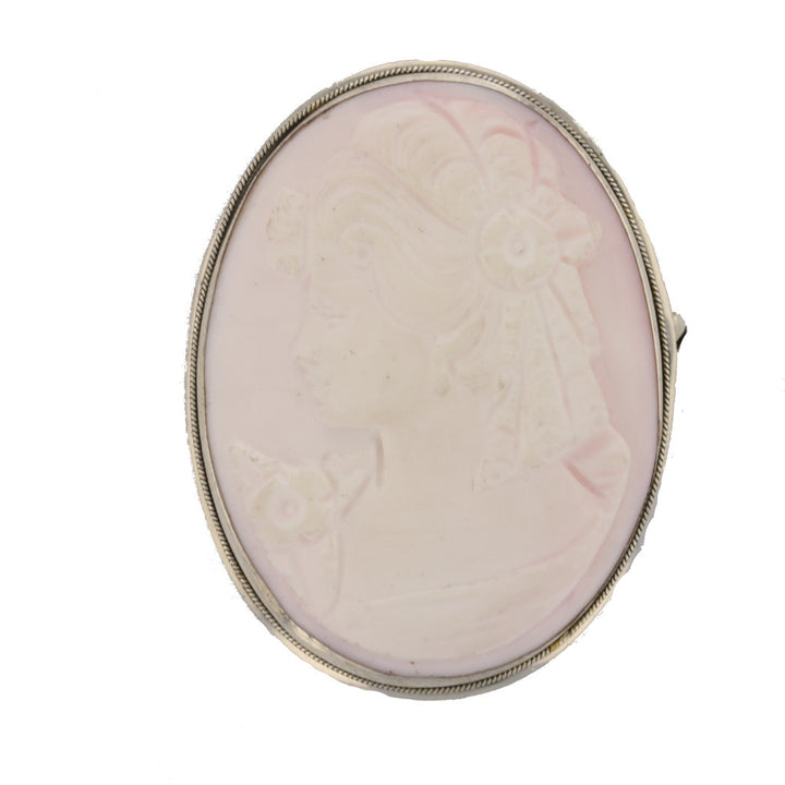 Pink Conch Shell Lady's Profile Cameo Brooch/Pendant