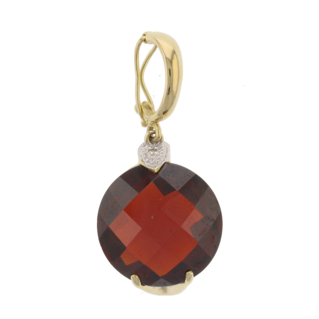 Round Mozambique Garnet Pendant 14K Yellow Gol - David's Antiques & Jewelry