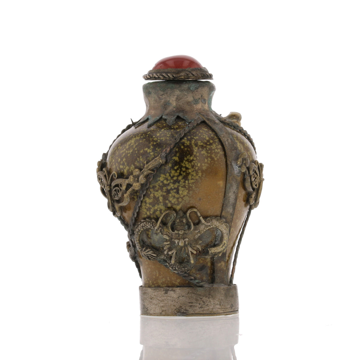 Antique Chinese Snuff Bottle – Intricate Metalwork Design