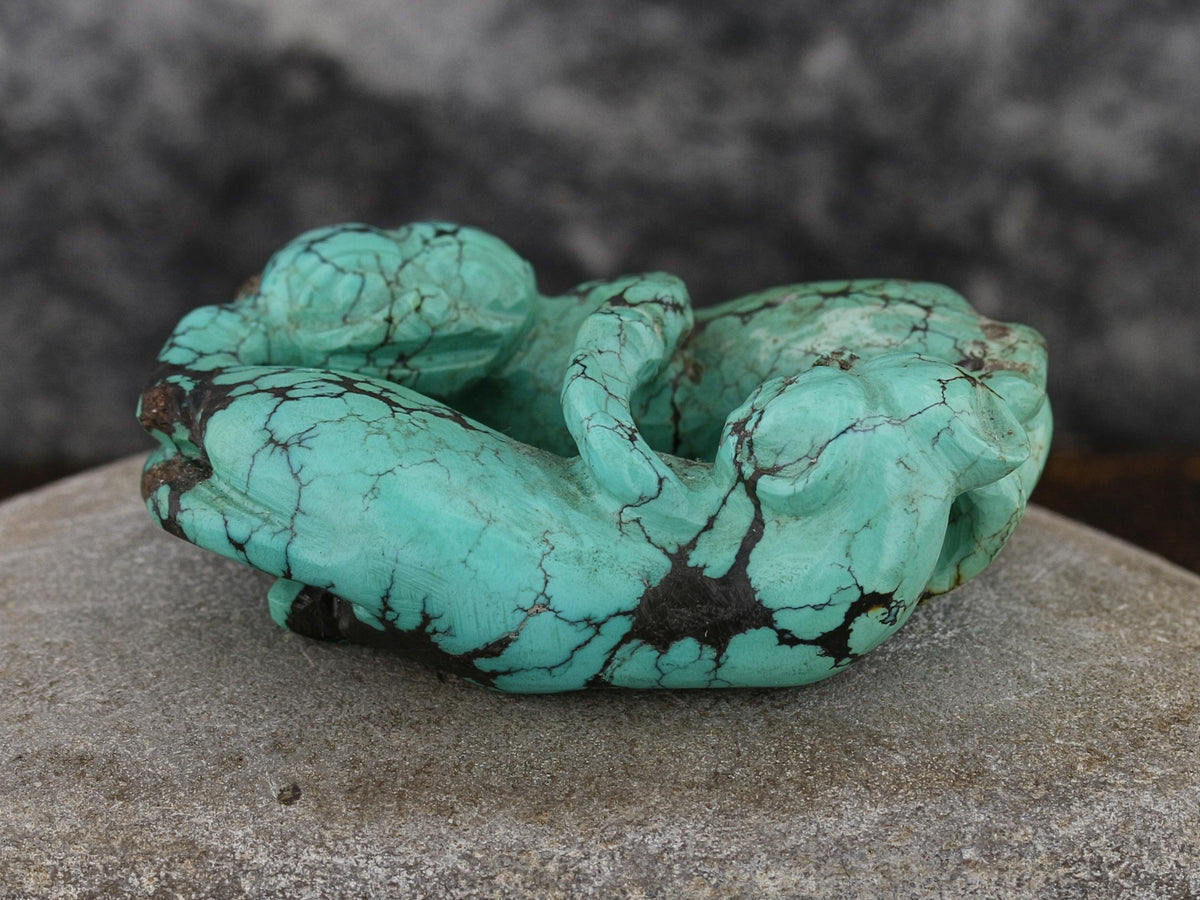 C1920s Turquoise Stone Netsuke with Circling Foo Dogs