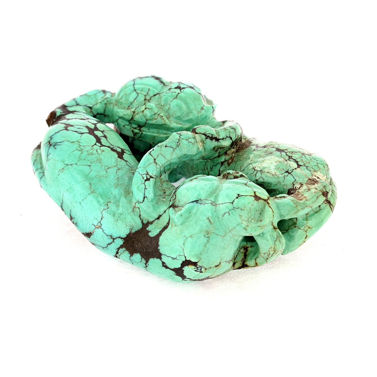 C1920s Turquoise Stone Netsuke with Circling Foo Dogs