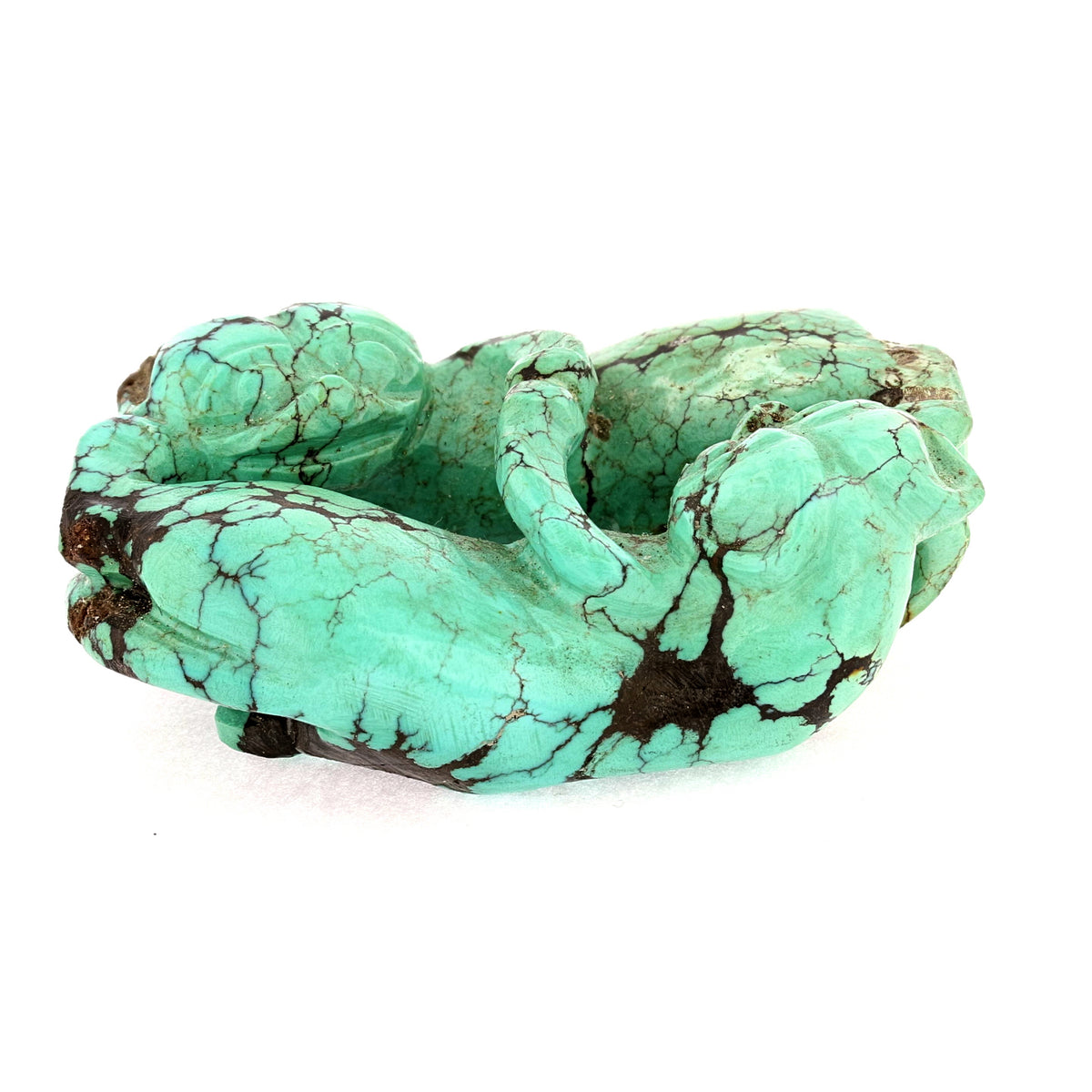 C1920s Turquoise Stone Netsuke with Circling Foo Dogs