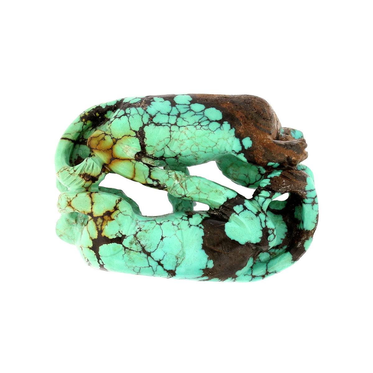 C1920s Turquoise Stone Netsuke with Circling Foo Dogs