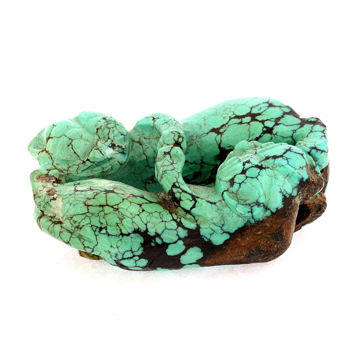 C1920s Turquoise Stone Netsuke with Circling Foo Dogs