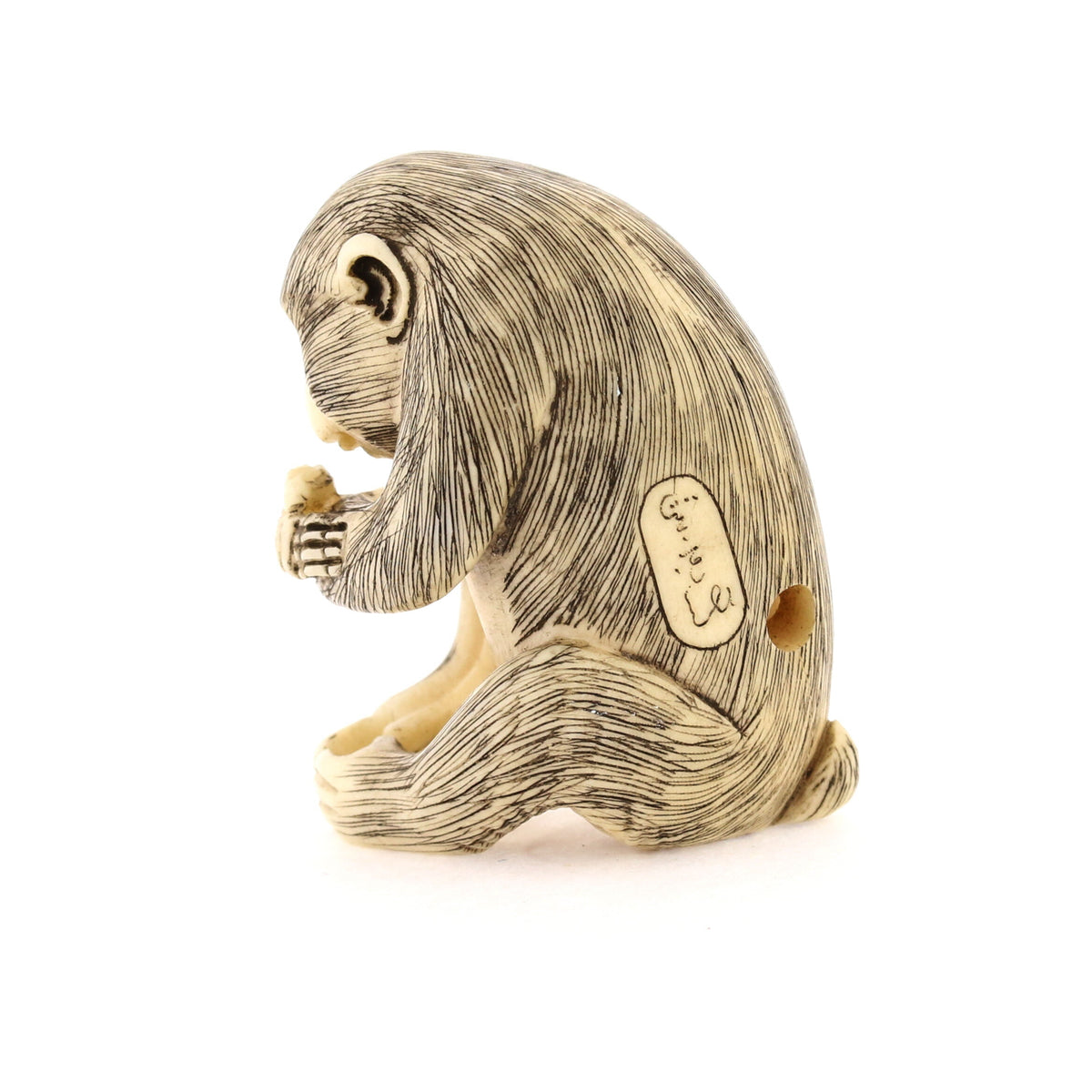 Seated Curious Monkey Ivory Netsuke – Antique