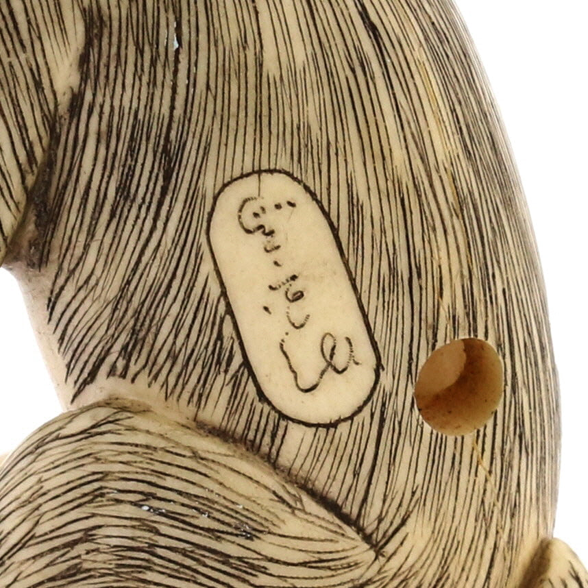 Seated Curious Monkey Ivory Netsuke – Antique