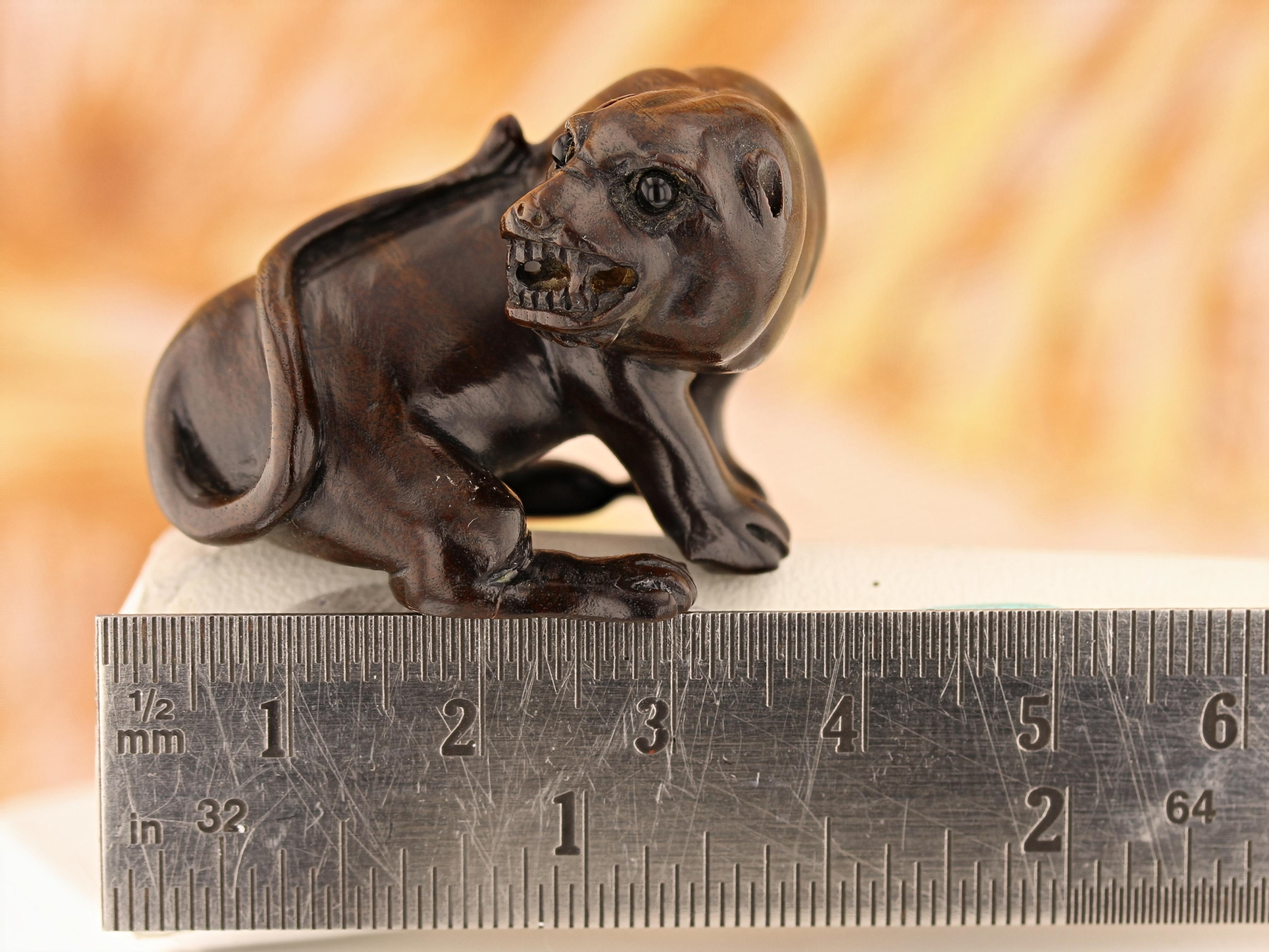 Vintage Carved Ironwood Lioness Netsuke - David's Antiques & Jewelry