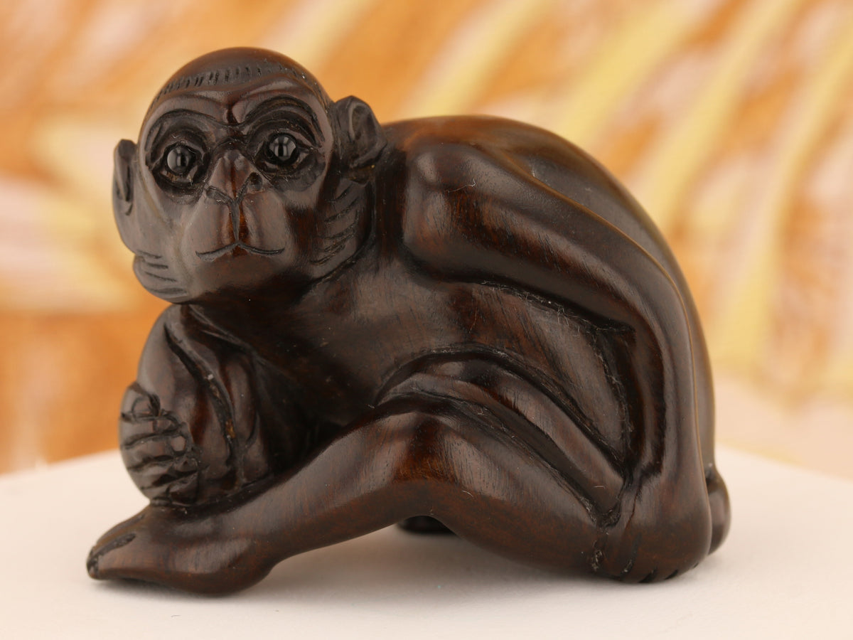 Vintage Ironwood Netsuke: Monkey with Nut